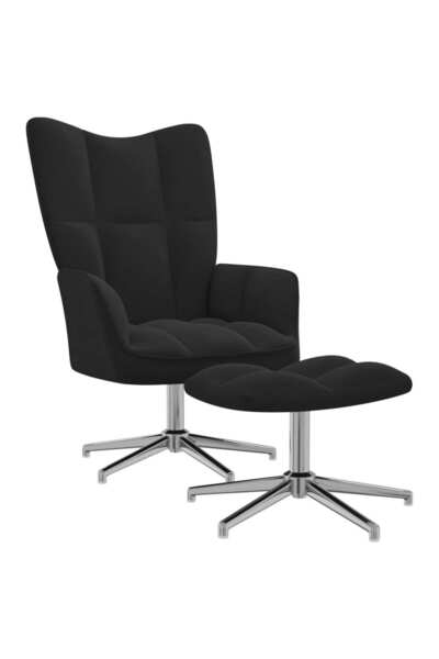 Concept Πολυθρόνα με σκαμπό, μαύρη, Βελούδο