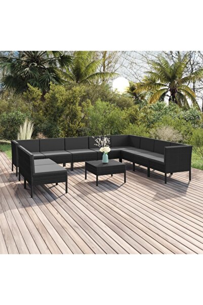 Concept Σετ επίπλων κήπου με μαξιλάρια, 11 τεμάχια, μαύρο, πολυρατάν