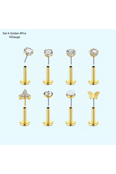 Choice Straight Barbell Face Nose Rings & Studs Set 4-Golden-8Pcs 16G 18G Pus...