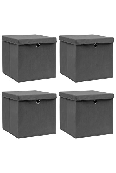 Concept Κουτιά αποθήκευσης με καπάκια, 4 τεμ., γκρι, 32x32x32 cm, ύφασμα