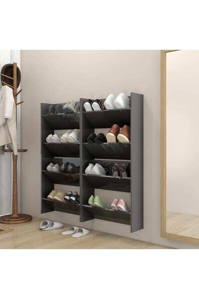 Concept Επιτοίχια παπουτσοθήκη, 4 τεμ., γυαλιστερό γκρι, 60x18x60 cm, μοριοσα...