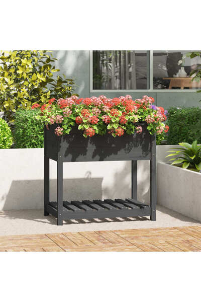 Concept Γλάστρα με ράφι, γκρι, 82,5x54x81 cm, μασίφ ξύλο πεύκου