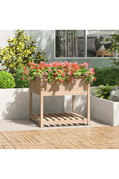 Concept Γλάστρα με ράφι, 82,5x82,5x81 cm, από μασίφ ξύλο πεύκου