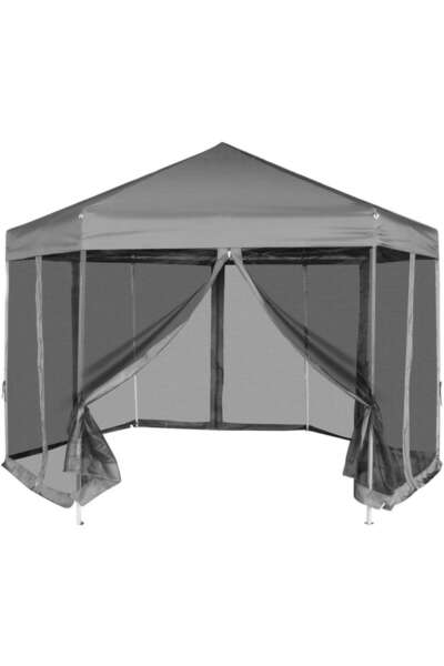 Concept Marchiză hexagonală pliabilă, 6 pereți laterali, gri, 3,6x3,1 m