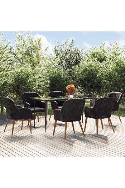 Concept Σετ τραπεζιού κήπου 7 τεμαχίων με μαξιλάρια, μαύρο