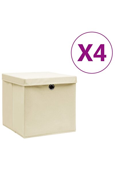 Concept Κουτιά αποθήκευσης με καπάκια, 4 τεμ., κρεμ, 28x28x28 εκ.