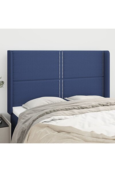 Concept Tăblie de pat cu aripioare, albastru, 147x16x118/128 cm, textil