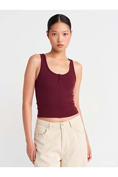 Coral Buttoned Strap Badi 21158 Claret Red