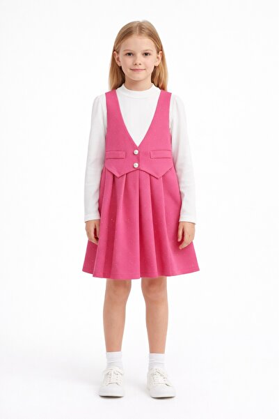 SETTY KOOP Girls Sleeveless Pleated Dress Set – V-Neck Vest & Ribbed Long-Sle...