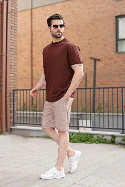 Madmext Bitter Brown 100% Cotton Pack Crew Neck Shorts T-Shirt Set E7359