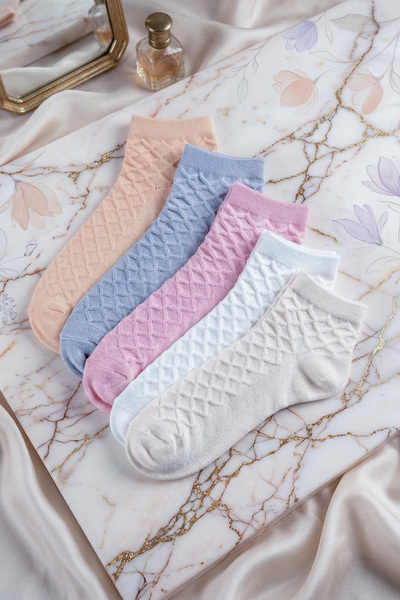 ÇORAP GROSS Kadın Soft 5'Li Set Patik Çorap Ekose Desenli