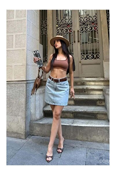 Coral تنورة جينز صغيرة مكونة من حزام قطع 1046 أزرق