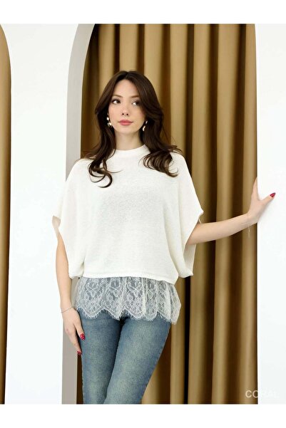 Coral Skirt Lace Pcs Knitwear Blouse Tk261025 Ecru