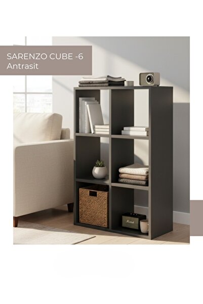 Sarenzo Cube Antrasit 6 Bölmeli Çok Amaçlı Kitaplık