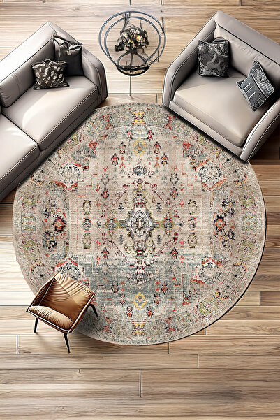 BigArts Home Modern Eskitme Kaymaz Taban Şönil Salon Mutfak Halısı Yuvarlak Y...