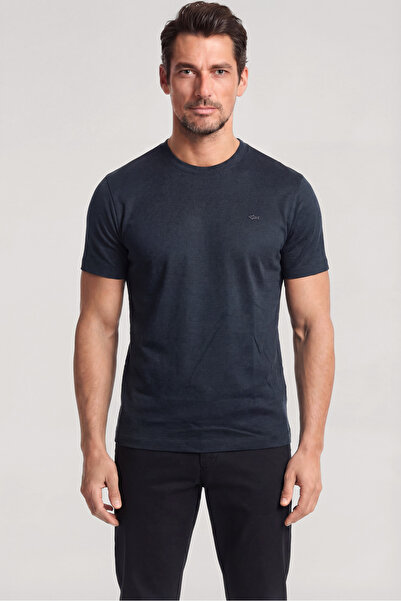 PAUL&SHARK Men's Woven Fabric Plain Crew Neck Navy Blue T-Shirt 25411026Sm-013
