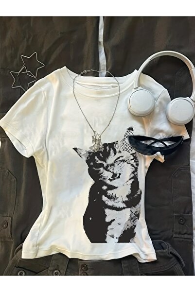 Toum Belt Boy Retro Cat's Cropped Bluz