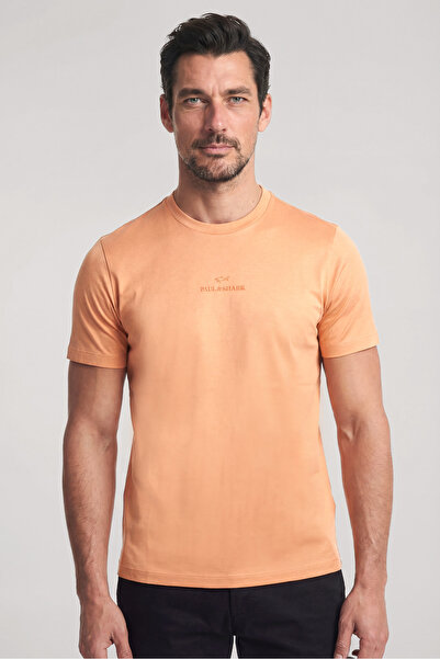 PAUL&SHARK تي شيرت رجالي ذو قصة عادية وياقة دائرية وشعار مطرز بأكمام قصيرة با...