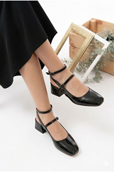 Sentyrax Patent Leather Sorelis Open Back Square Toe Short Heel Daily Comfort...
