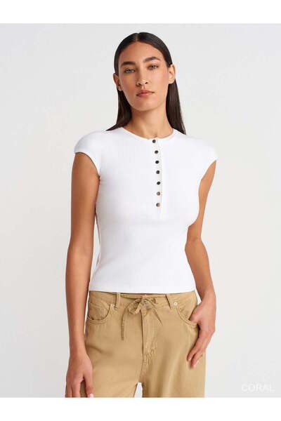 Coral Buttoned Short Sleeve Badi 31887 White