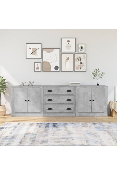 Concept Μπουφέδες, 3 τεμάχια, γκρι σκυροδέματος, επεξεργασμένο ξύλο