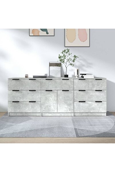 Concept Μπουφέδες, 3 τεμάχια, γκρι σκυροδέματος, επεξεργασμένο ξύλο