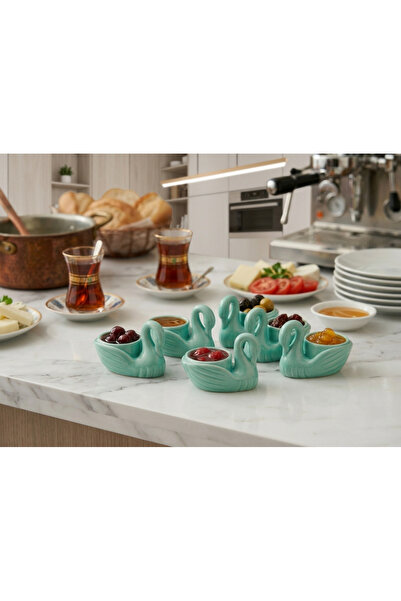 LUCES DESİGN 6'lı Kuğu Tasarımlı Sunumluk Lokumluk Şekerlik İkram Kasesi Akrilik