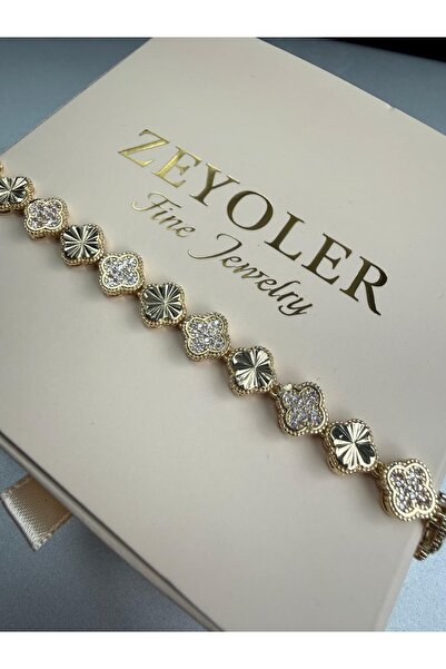 ZEYOLER FineJewelry Yonca Işıltı Gold Çelik Bileklik