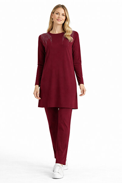 Mutlu City طقم مكون من قطعتين للنساء في منتصف العمر، بنمط عادي، من القطن المم...