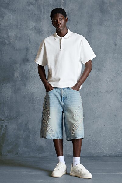 Bershka Yamalı baggy fit bermuda