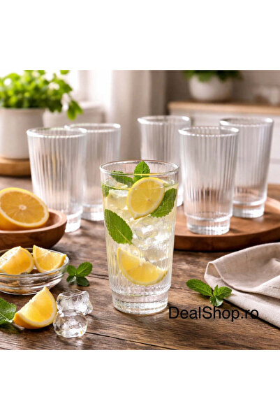 dealshopromania Set de 6 pahare Lorita 240 ml, model cu nervuri, sticlă trans...