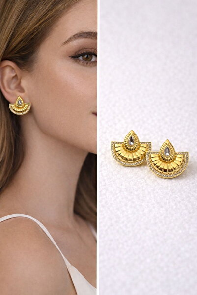 DEMOKAN Women's Earrings Drop Fan Design Zircon Stone Non-Tarnish Earrings