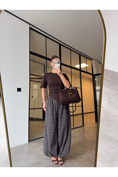 BB Bensu Buyruk EKOSELİ ŞALVAR PANTOLON KAHVE