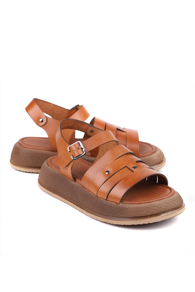 stato Jaunde Genuine Leather Buckled Wedge Sole Women's Sandals