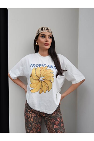 ESRAHELVACI تروبيكانا مطبوع تي شيرت