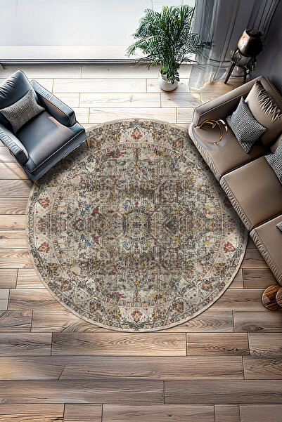 BigArts Home Vintage Eskitme Şönil Kaymaz Taban Salon Mutfak Halısı Yuvarlak ...