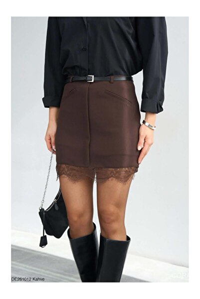 Coral تنورة رفيعة K حزام i D دانتيل i DE261012 بني