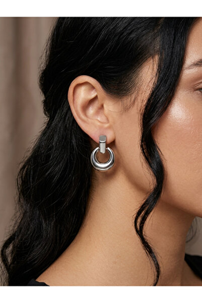 Elmosia Jewelry أقراط دائرية فضية بتصميم هندسي أنيق وبسيط، مجوهرات للاستخدام ...