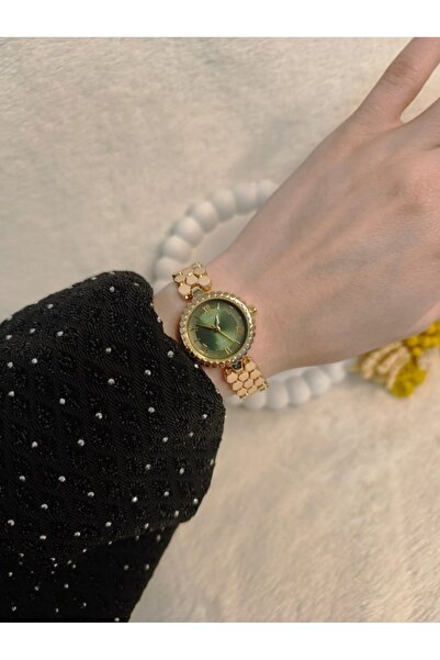Butik ZÜMRÜT YESİL KADRAN GOLD PETEK KORDON LÜX KADIN KOL SAATİ