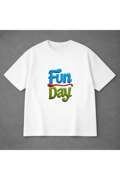 VODEXA Μπλουζάκι Unisex Oversize FUN DAY με στάμπα, 100% βαμβακερό, άνετη εφα...