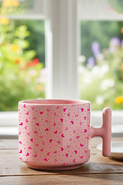 giftkonsept Pink Mini Hearts Printed Gift t Pink Latte Cup Mug with Handle