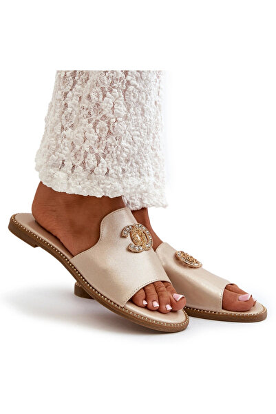 S.BARSKI Elegant Women's Shiny Slippers With Decoration KV27-050 Gold 38