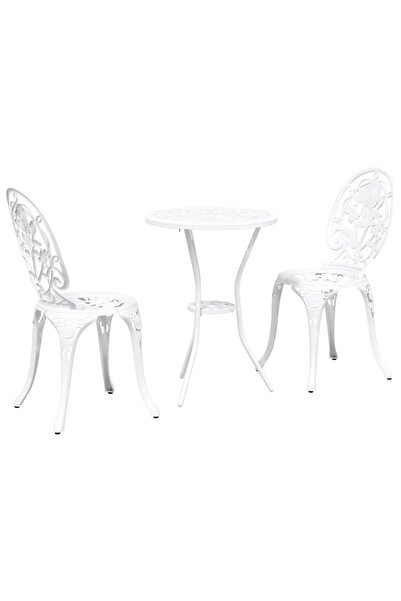 vidaxl Set Bistro de Grădină 3 pcs Alb Aluminiu