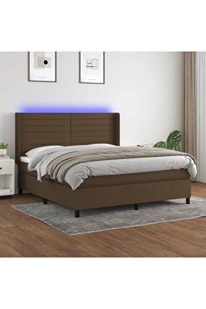 Concept Pat cu arcuri, saltea și LED, maro închis, 160x200 cm, textil