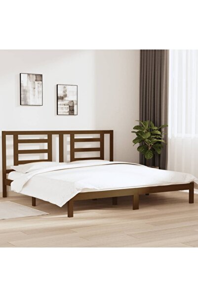 Concept Σκελετός κρεβατιού, μελί καφέ, 200x200 εκ., μασίφ ξύλο πεύκου