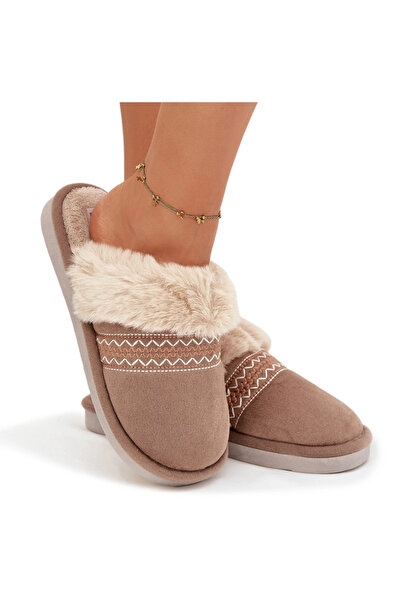 BOTO Women's slippers with fur and embroidery Khaki Devianne 36/37