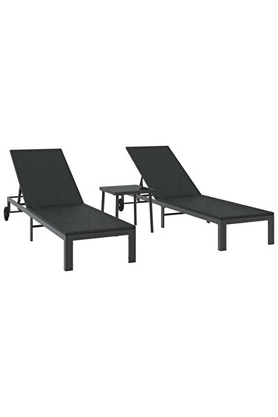 vidaxl Șezlong 2-persoană 3 pcs Negru poliratan