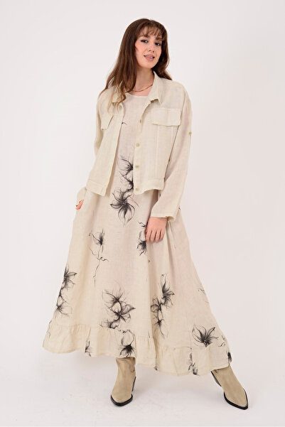 Park Moda 25001 Flower Pattern 2-Piece Ke Linen Current Dress