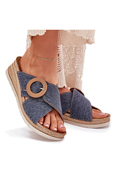 Inblu Wedge Sandals For Women With Decorative Buckle RV000012 Blue 41