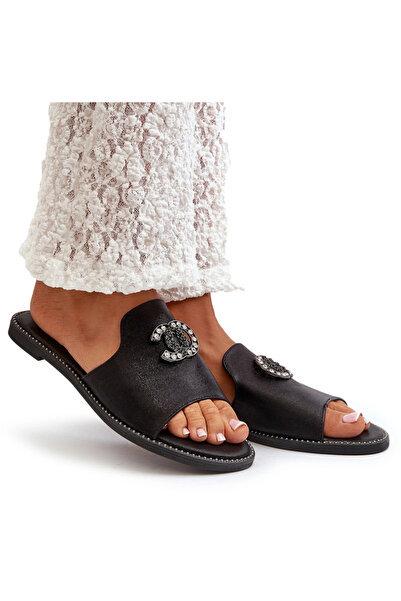 S.BARSKI Elegant Women's Shiny Slippers With Decoration KV27-050 Black 38